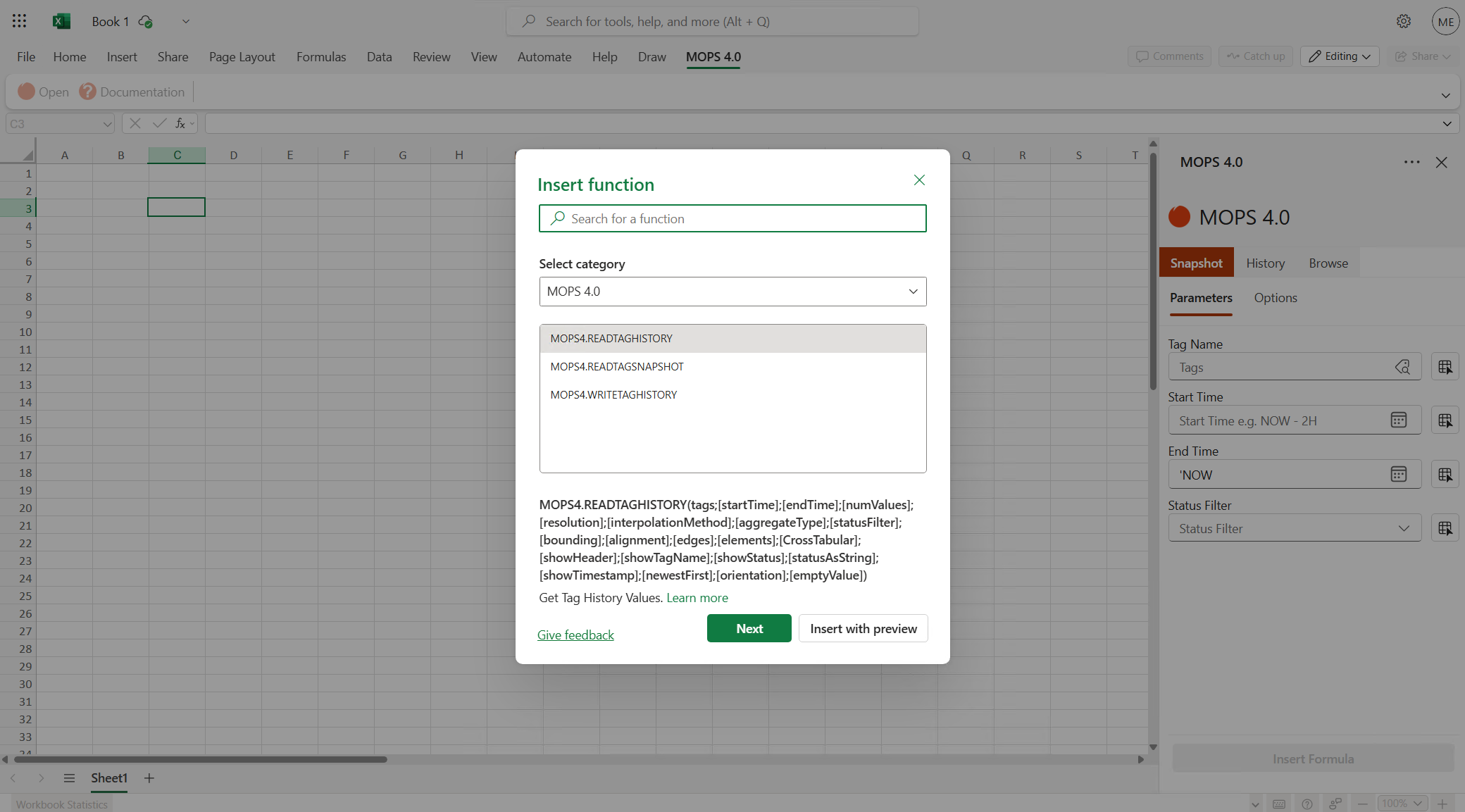 MOPS 4.0 Excel Add-In Desktop User Interface