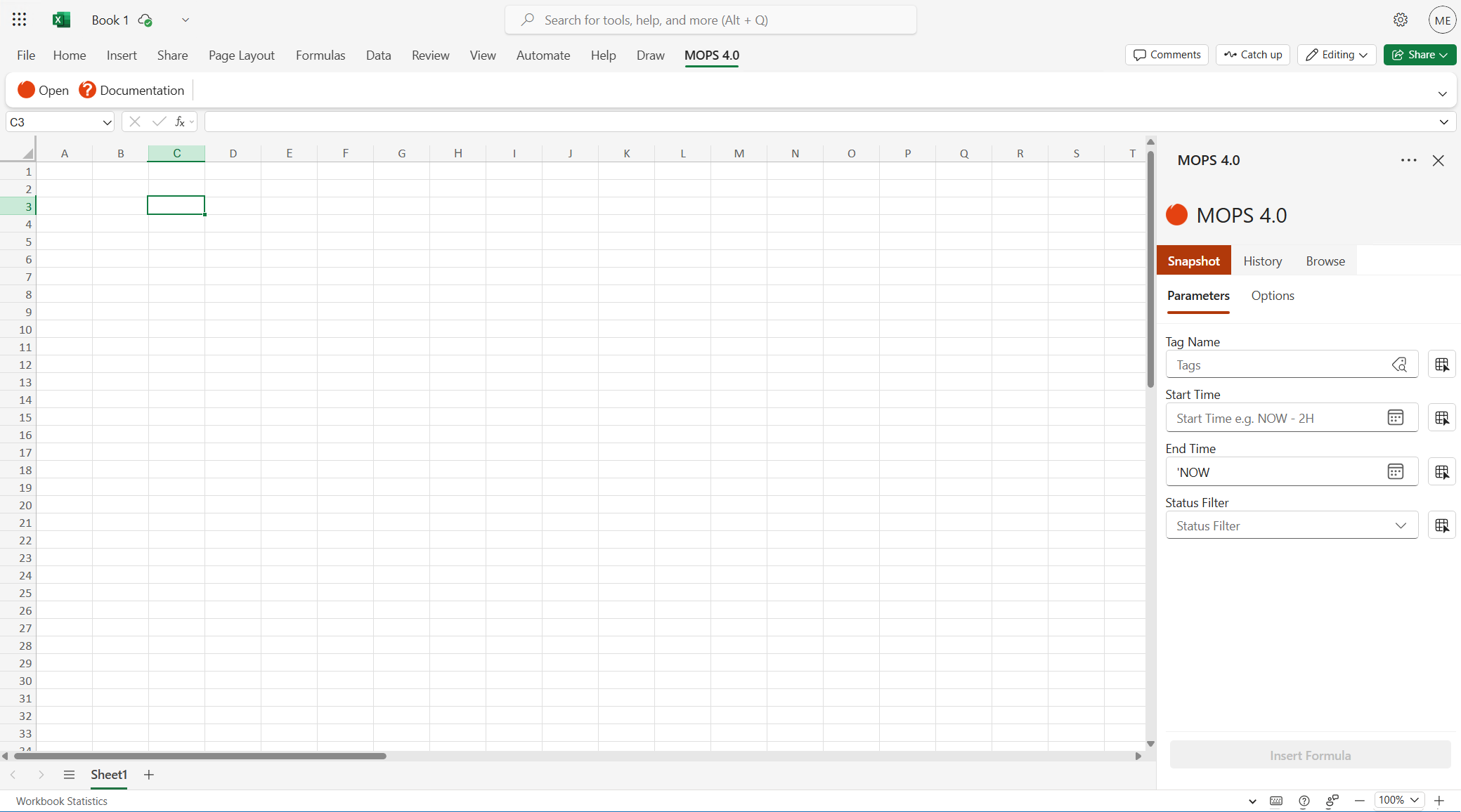 MOPS 4.0 Excel Add-In Web User Interface