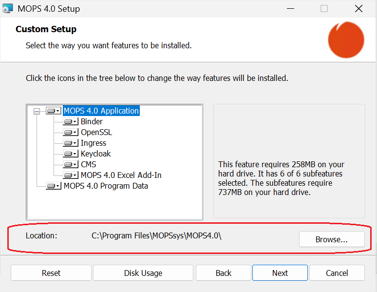 MOPS 4.0 Setup File Location