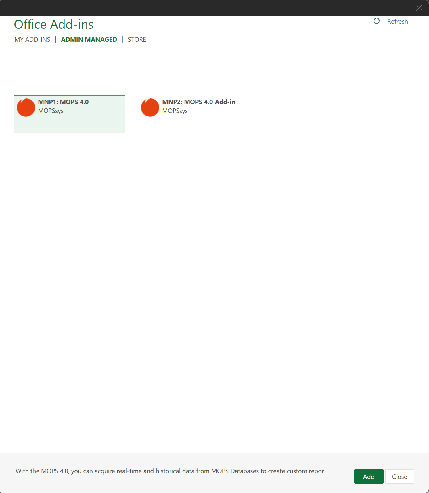 Excel admin managed pop-up